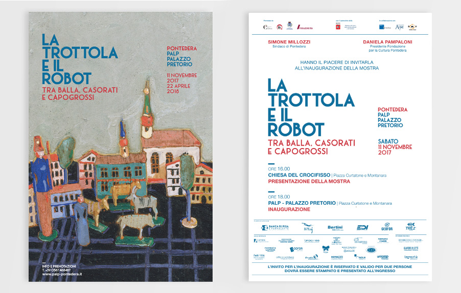 Invito Mostra, La Trottola e il Robot, Casorati, Balla, Capogrossi, Palp, Pontedera, Design Deferrari modesti