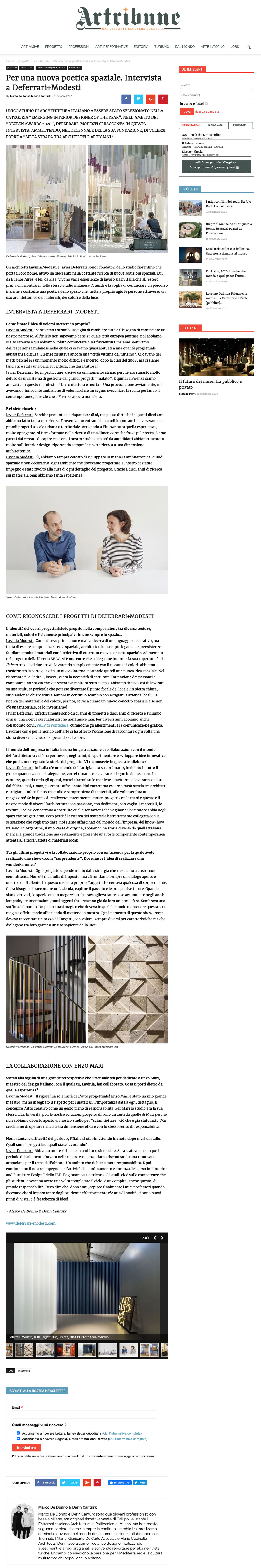 artribune, intervista, javier deferrari, lavinia modesti, marco de donno, Derin Canturk